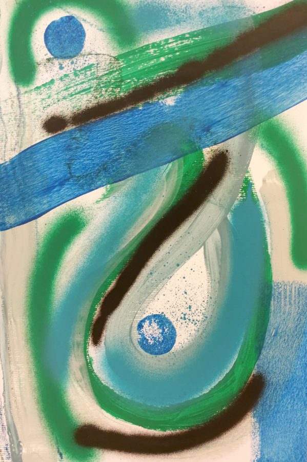 Abstrakti maalaus, jossa aaltoilevia linjoja.