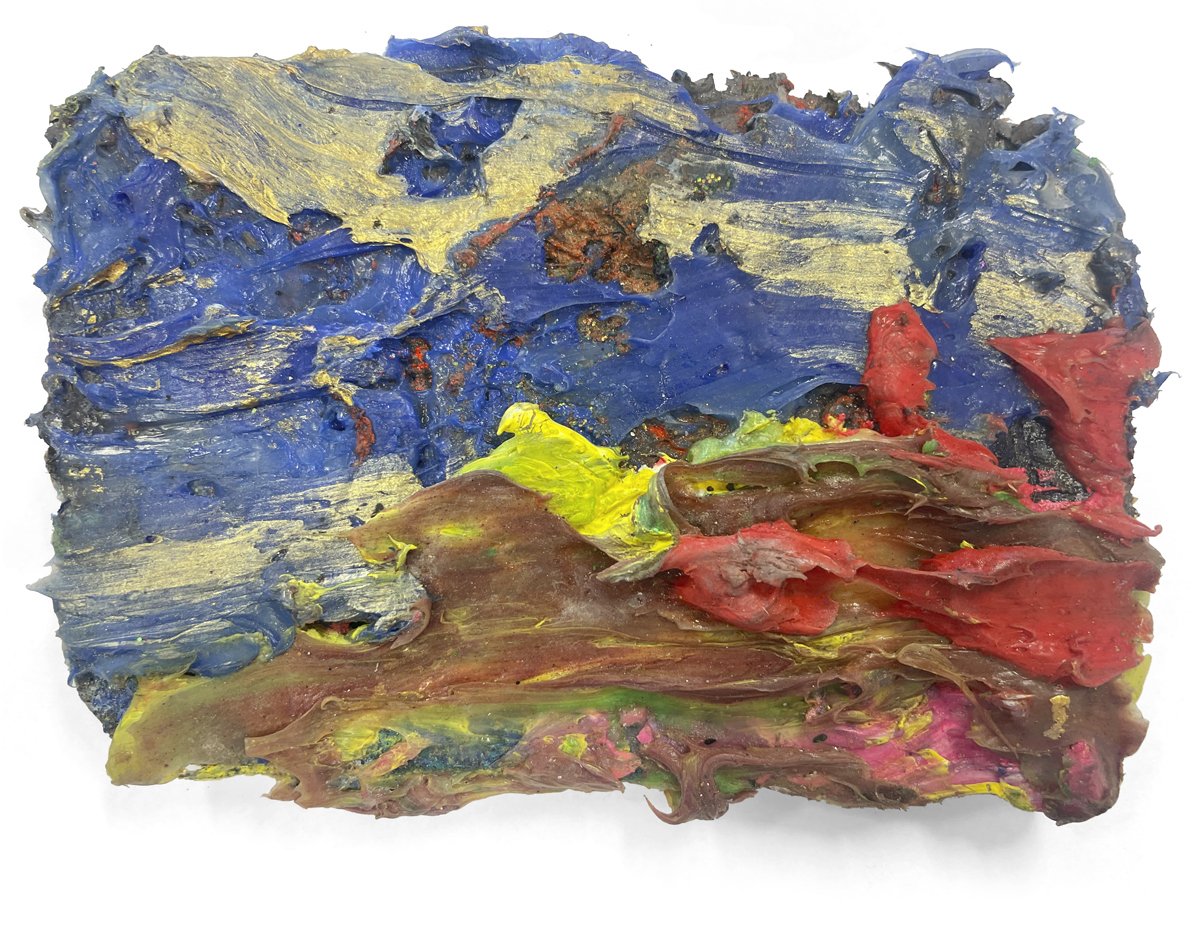 Tyko Elon sekatekniikalla tehty värikäs vahamainen teos