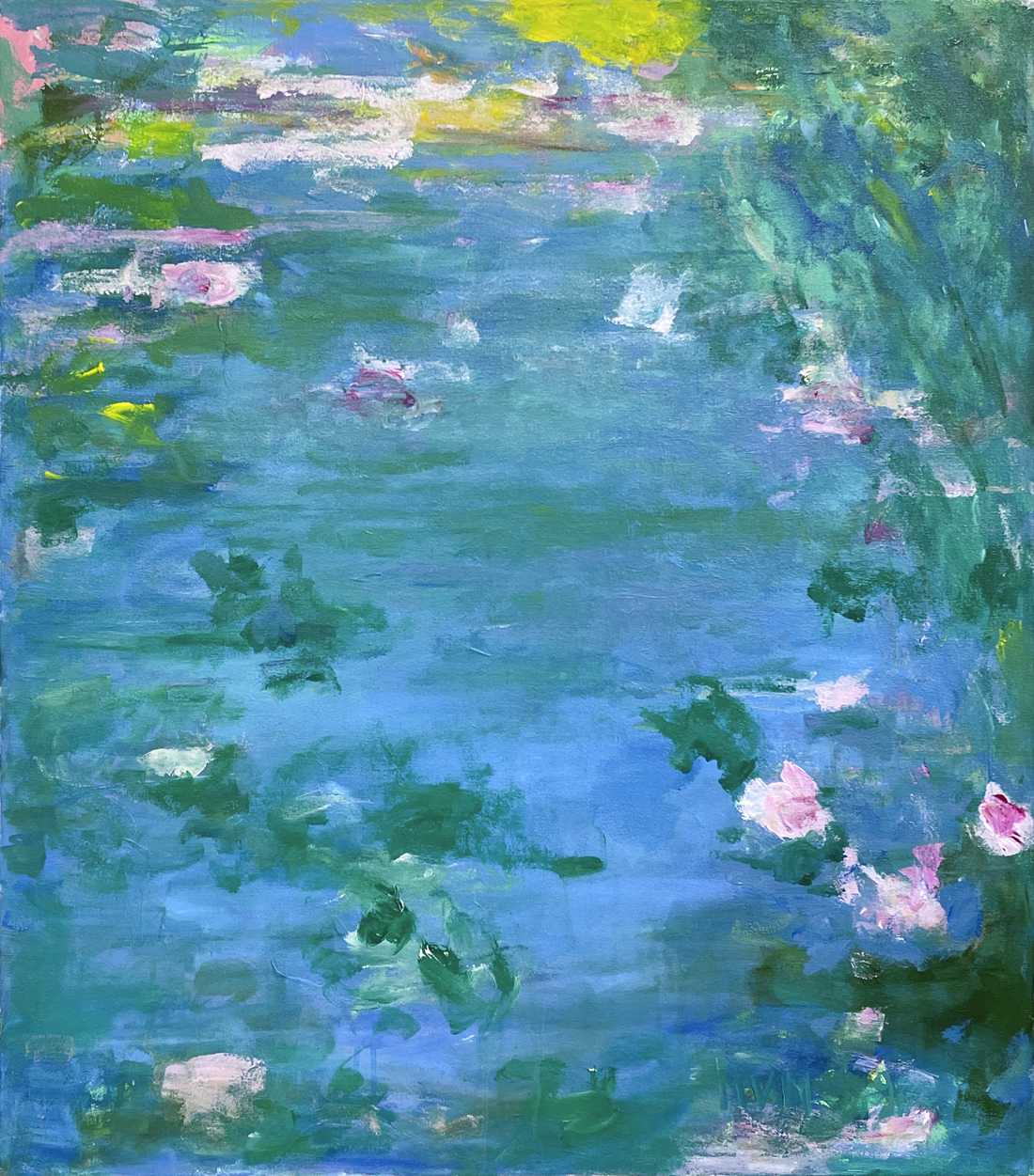 Marja Maljosen akryyli- ja öljyvärimaalaus metsälammesta