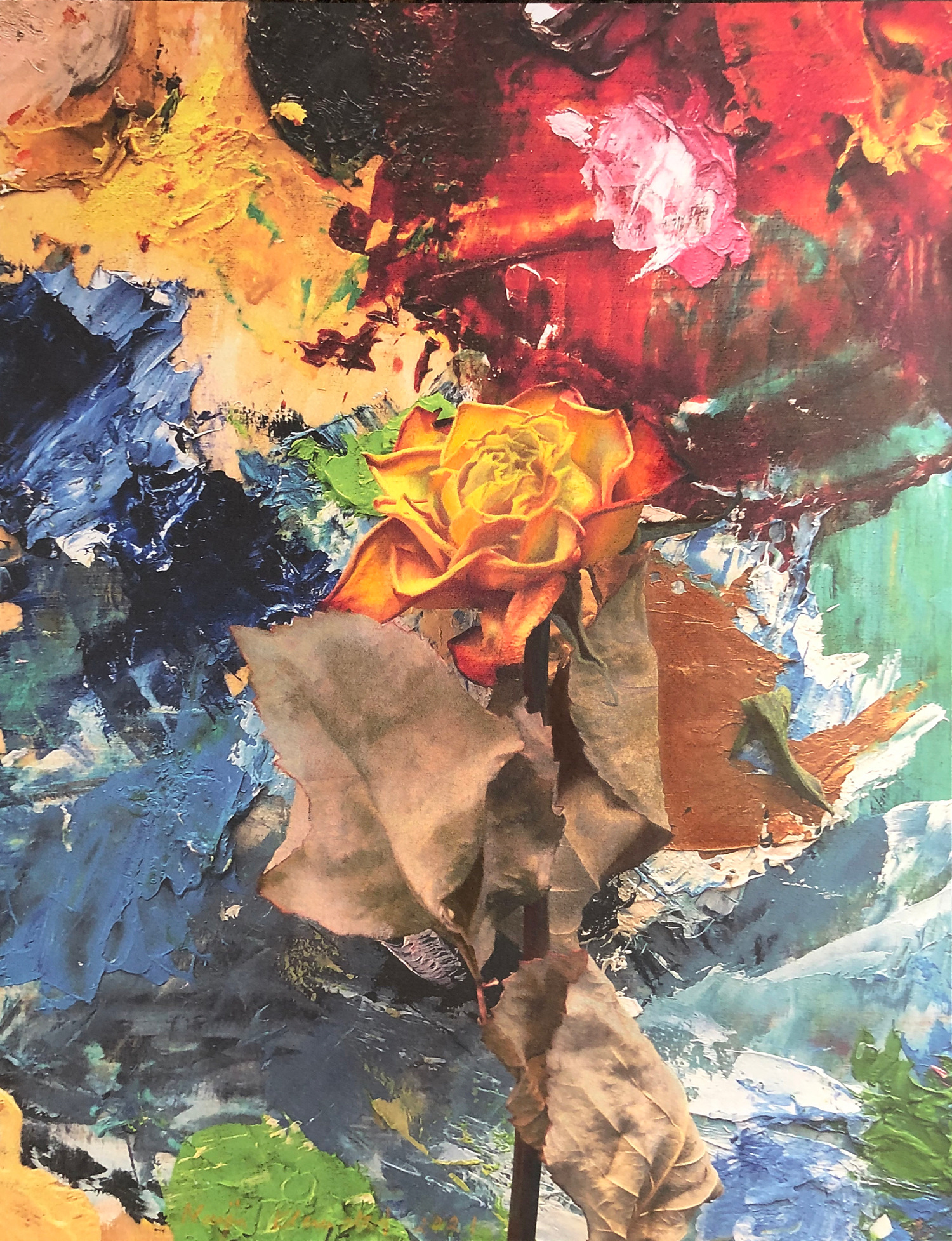 Maija Klemetin värikäs digitaalinen teos, jossa ruusu