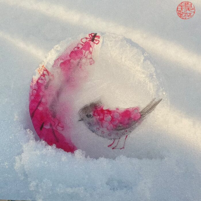 Hong Liu-Sertin valokuva linnusta lumihangessa