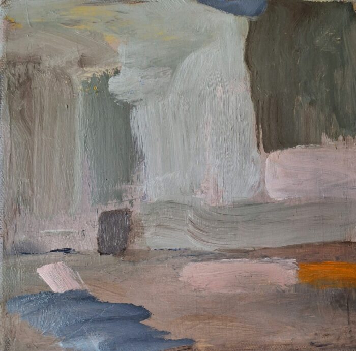 Seija Rissasen abstrakti harmaasävyinen öljyvärimaalaus