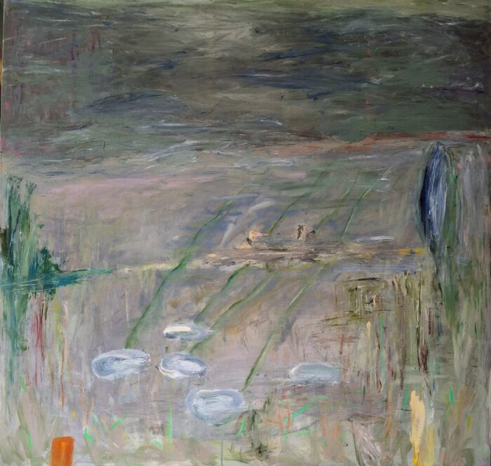 Seija Rissasen tummasävyinen öljyvärimaalaus 'Kaksi Tasoa'