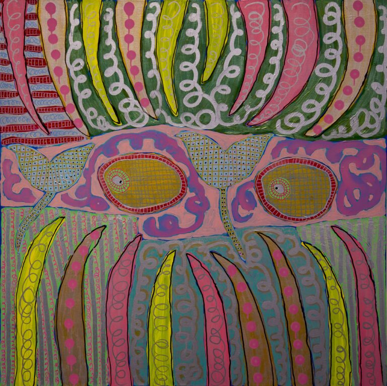 Akryylilla ja maalitussilla tehty värikäs abstrakti teos 'Vulnerability', Noora Ylipieti