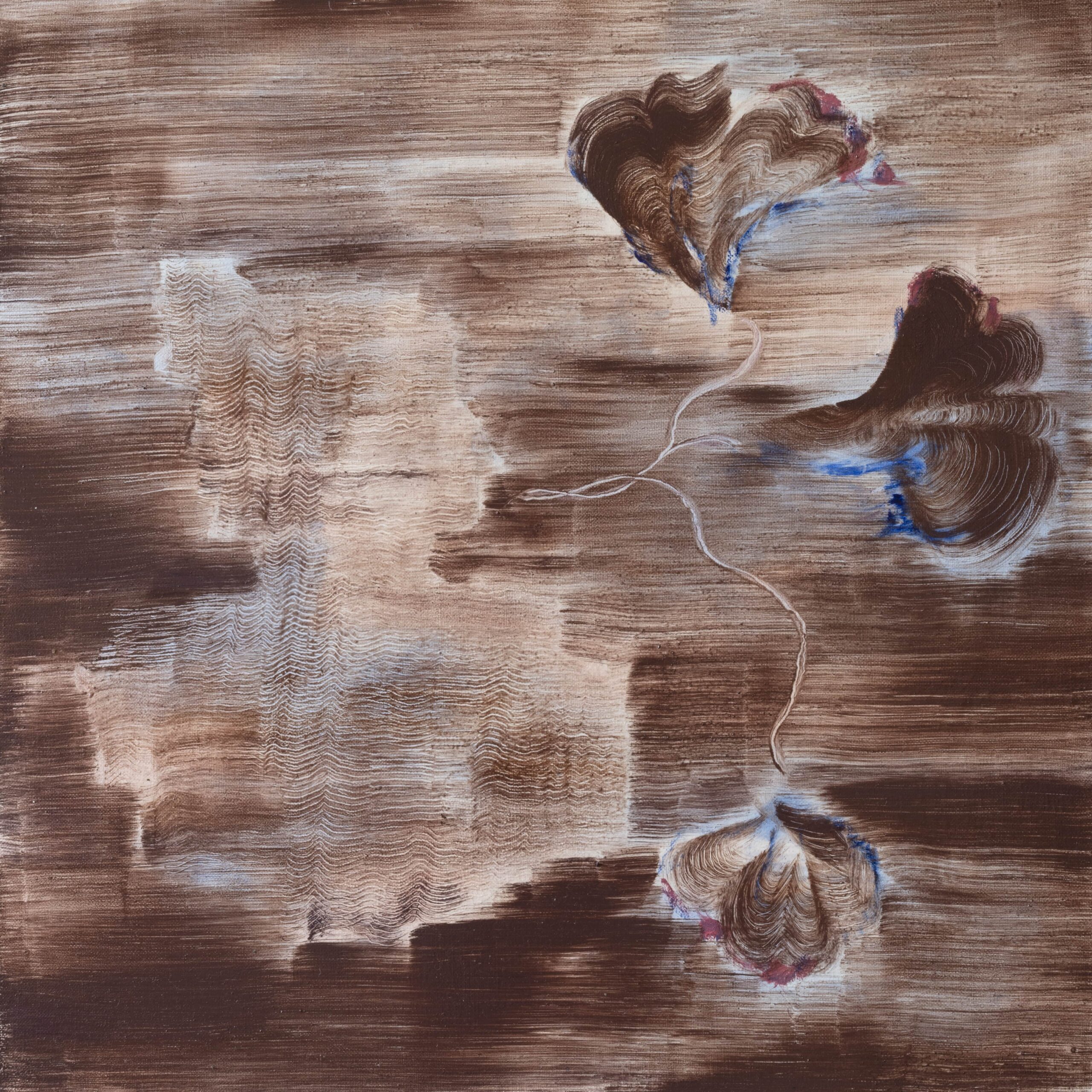 Eveliina Hämäläisen ruskeasävyinen öljyvärimaalaus, jossa kukkia