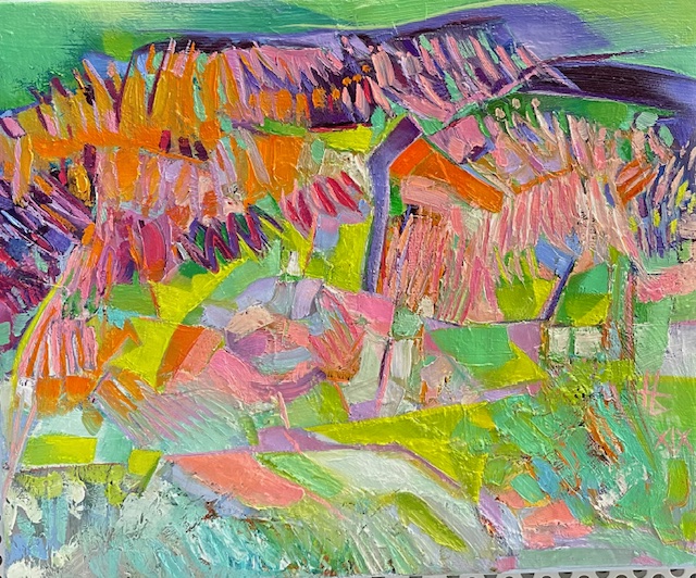 Nadezda Blagoeva-Ryynäsen absrakti ja värikäs öljyvärimaalaus