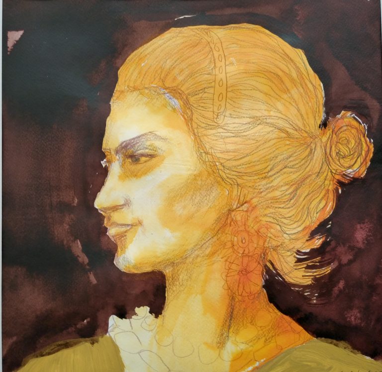 Iiris Ruuth, Frida Kahlo, mustemaalaus paperille 40cmx30cm 2024