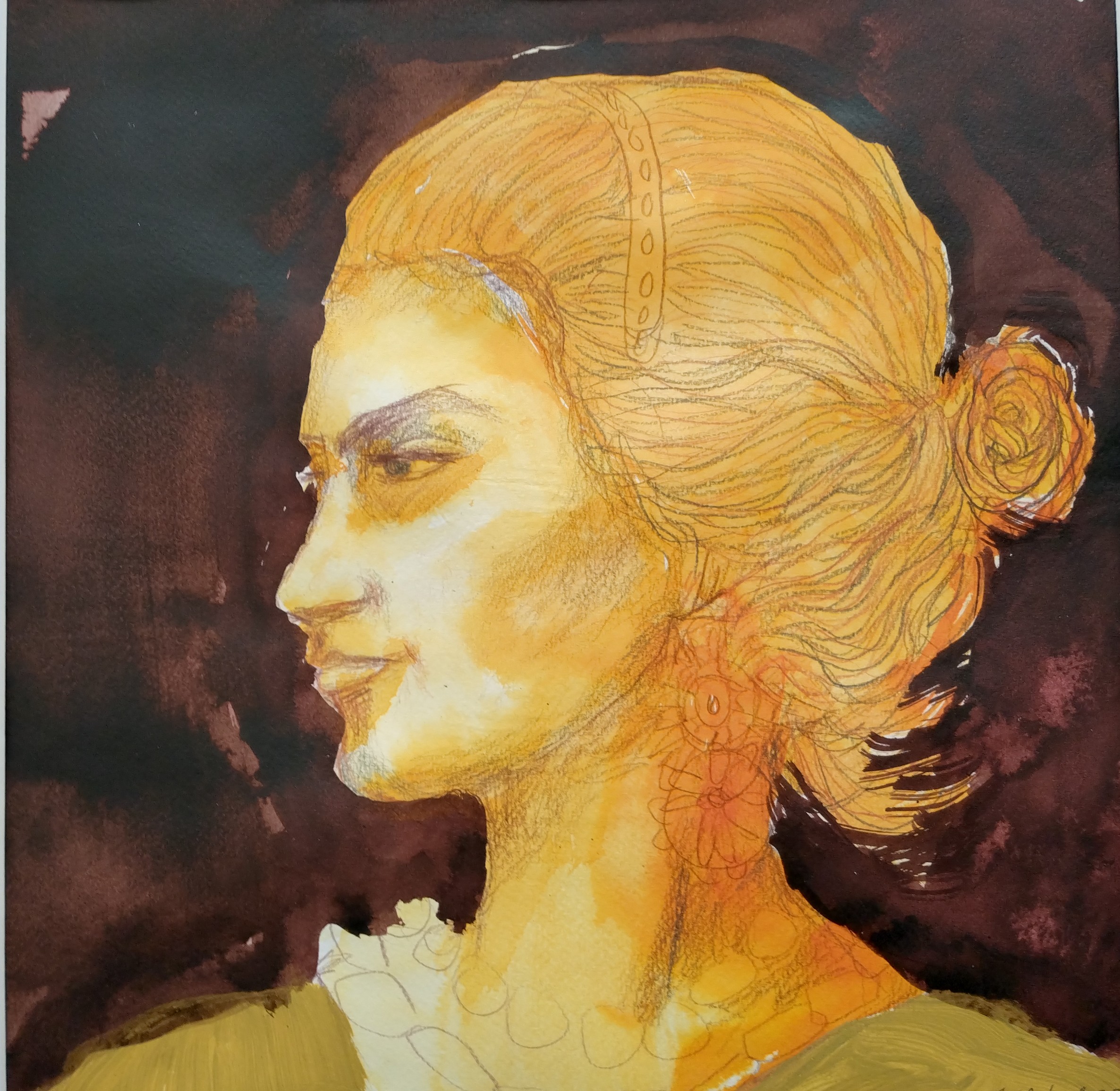 Iiris Ruuth, Frida Kahlo, mustemaalaus paperille 40cmx30cm 2024