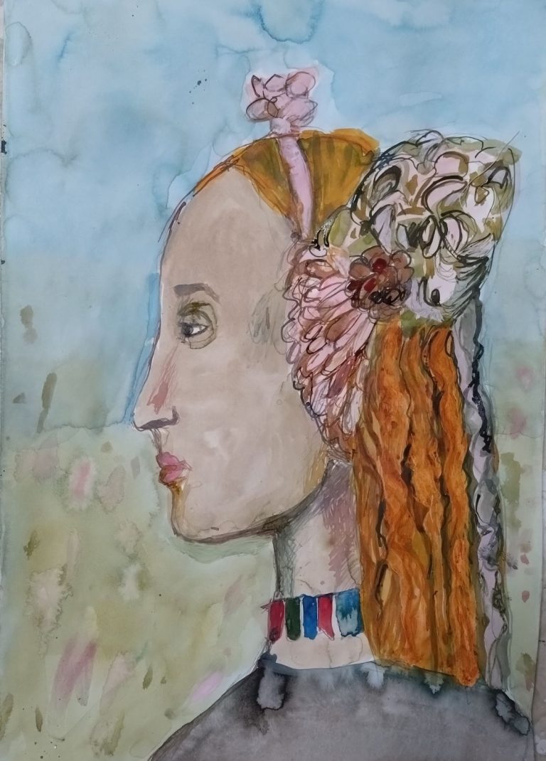Battista Sforza 1462, Iiris Ruuth, muste paperille, 2026, 60 cm x 42 cm