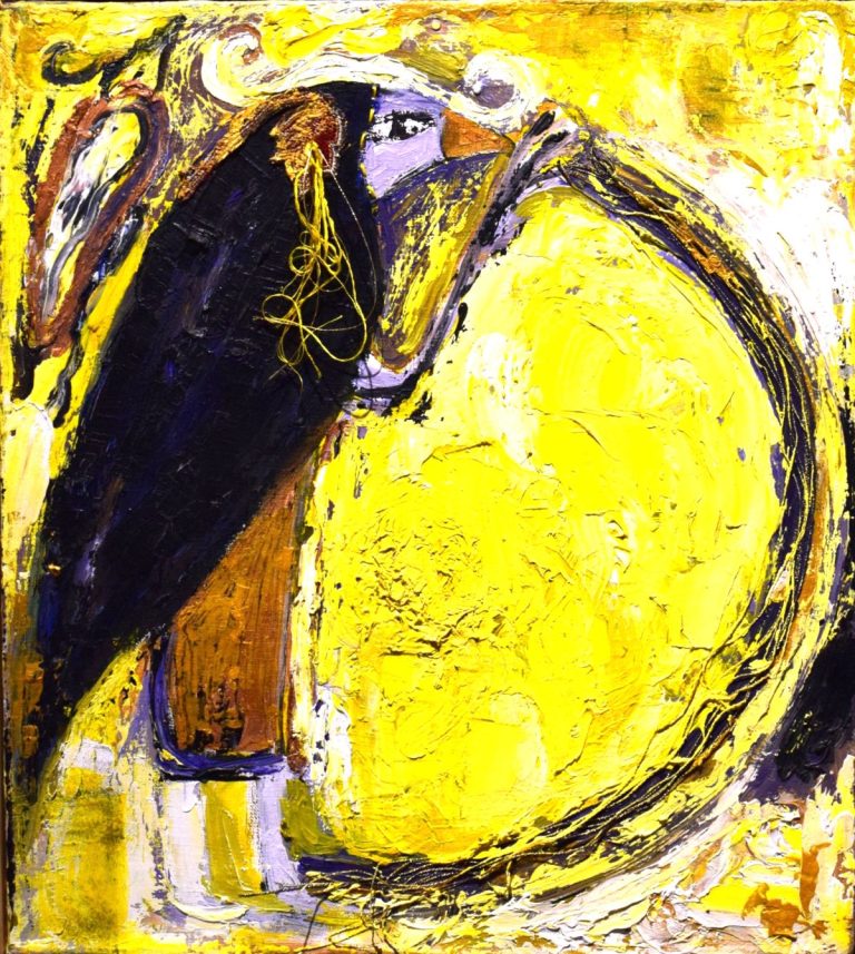 Jathornia, Annukka Mikkola, 2008-2021, öljy/tekstiili, 43 cm x 48 cm