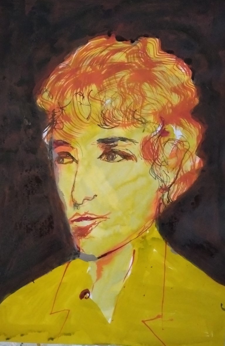 Nuori Bob Dilan, Iiris Ruuth, 2026, muste paperille, 60 cm x 42 cm