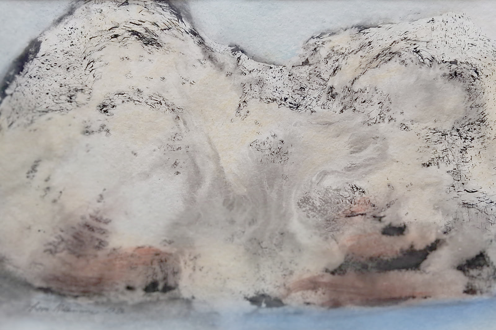 Sulava jäätikkö, Seppo Nikkinen, 2026, musta/pastelli maalaus, 50 cm x 70 cm