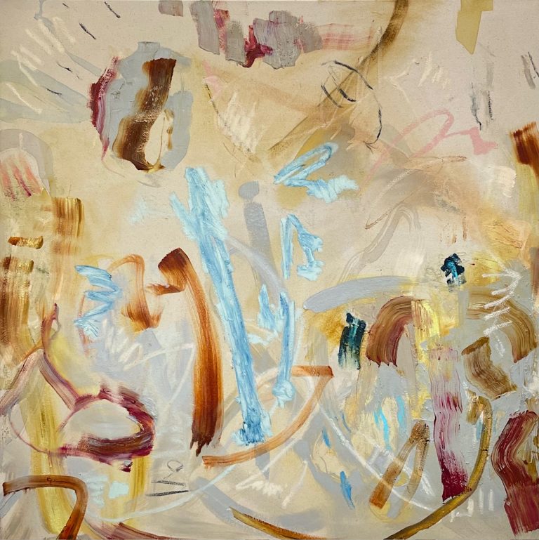 Päivällä painottomana, Johanna Sipilä, öljy ja tussi kankaalle, 100x100cm, 2025.