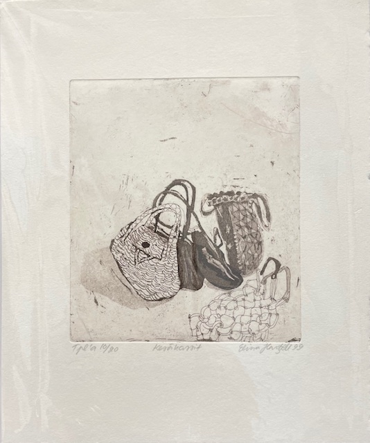 Kesäkassit, Elina Hartzell, metalligrafiikka, 18x16cm, 1999