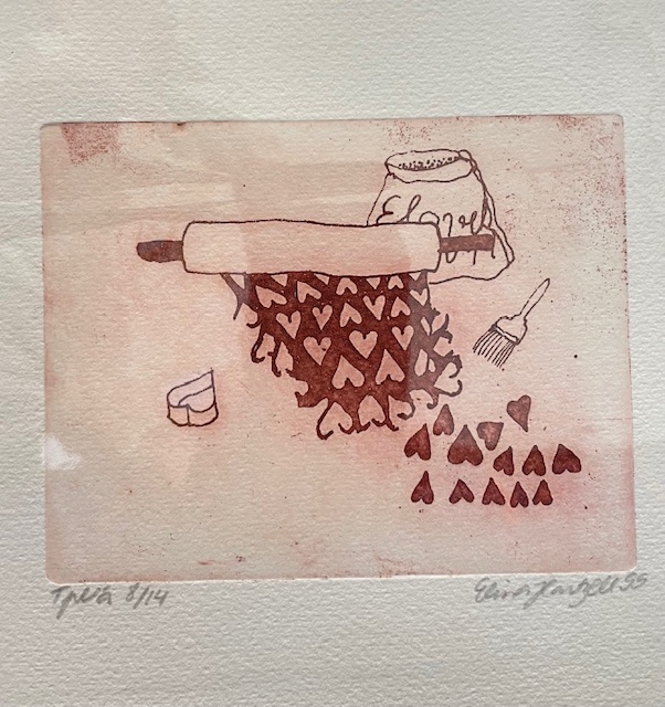 Sydämiä, Elina Hartzell, metalligrafiikka, 10x13cm, 1999.