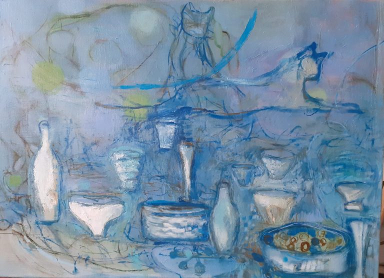 Frankie ja Ludo, Varpu Jaskari, öljy kankaalle, 66x90cm, 2020.